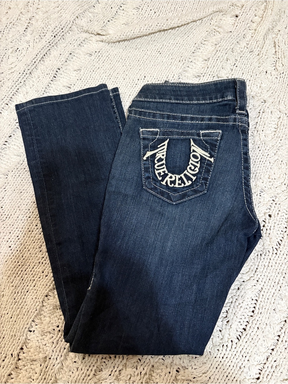 True Religion Women’s Dark Indigo Bootcut Jeans with Signature Pocket